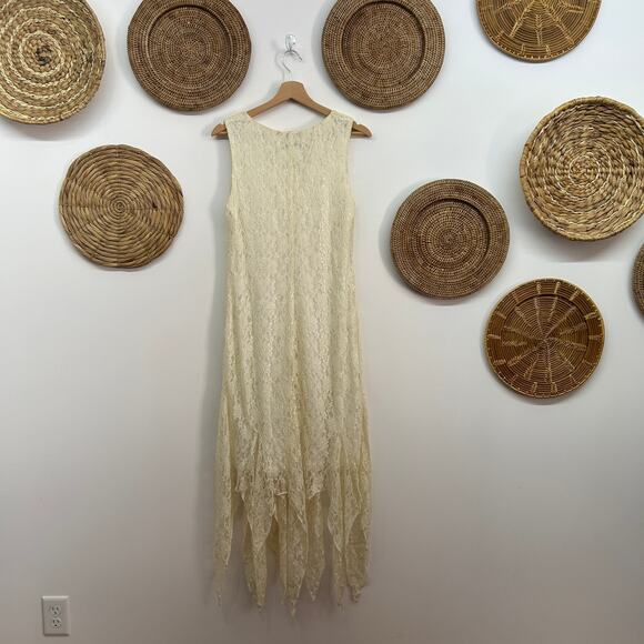 Vintage Y2K 2000s Seventh Avenue Cream Lace Asymmetrical Handkerchief Dress 8 - Picture 3 of 8